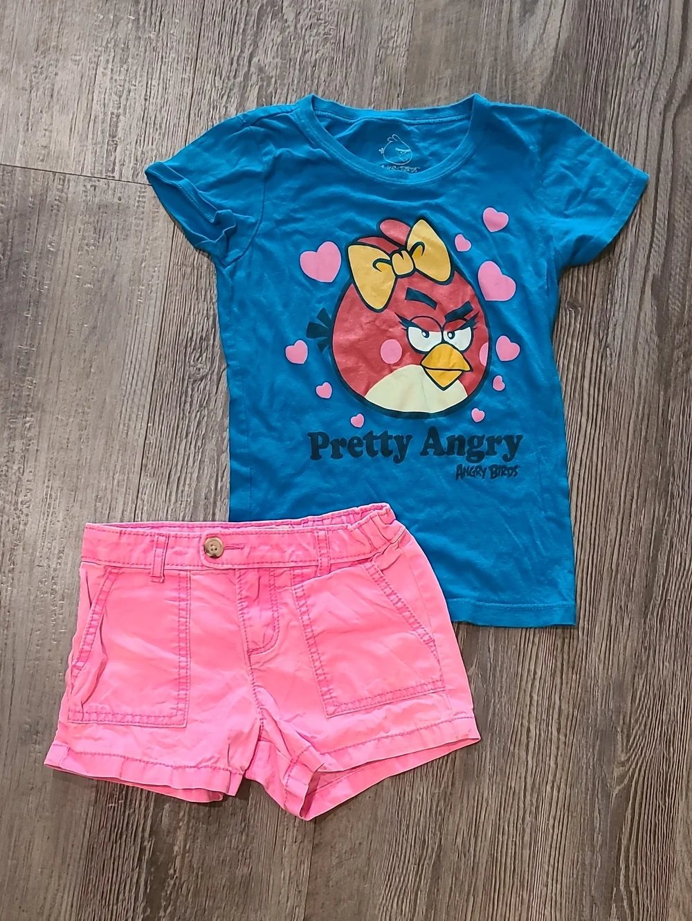 Angry Bird T-shirt With Matching OshKosh B'gosh Pink Shorts Size 6
